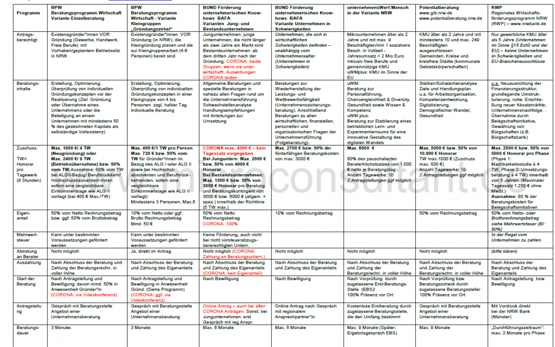 Beratungsfoerderung – Zuschüssse für Unternehmensberatungen (in NRW)